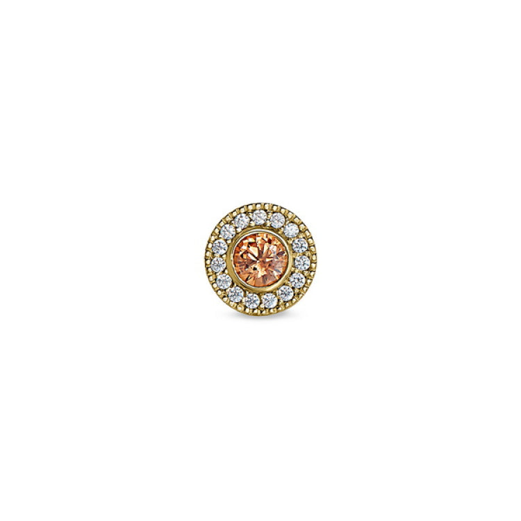Gold Finish Finish Sterling Silver Micropave Round Simulated November Birthstone Charm with Simulated Diamonds for BL2300B