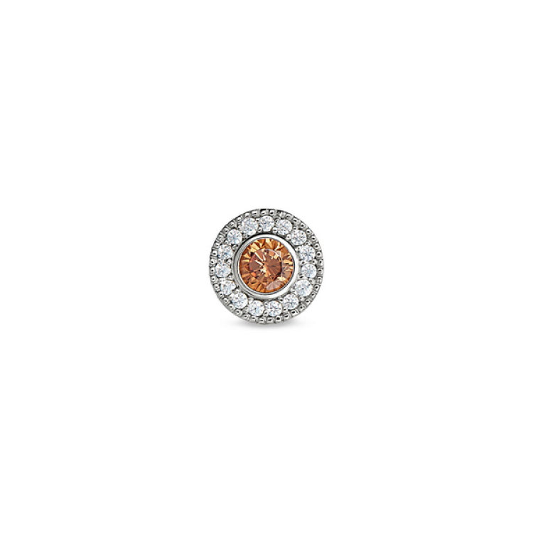 Platinum Finish Sterling Silver Micropave Round Simulated Citrine/November Birthstone Charm with Simulated Diamonds