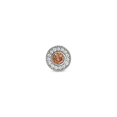 Platinum Finish Sterling Silver Micropave Round Simulated Citrine/November Birthstone Charm with Simulated Diamonds