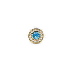 Gold Finish Finish Sterling Silver Micropave Round Simulated Blue Topaz/December Birthstone Charm with Simulated Diamonds