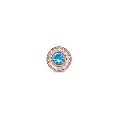 Rose Gold Finish Finish Sterling Silver Micropave Round Simulated Blue December Birthstone Charm with Simulated Diamonds