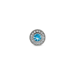 Platinum Finish Sterling Silver Micropave Round Simulated Blue Topaz/December Birthstone Charm with Simulated Diamonds