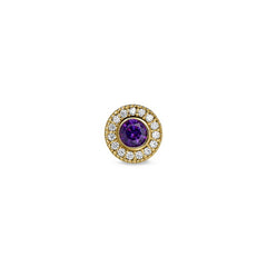 Gold Finish Finish Sterling Silver Micropave Round Simulated Amethyst/February Birthstone Charm with Simulated Diamonds