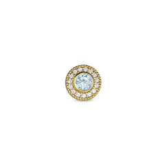 Gold Finish Finish Sterling Silver Micropave Round Simulated Aquamarine/March Birthstone Charm with Simulated Diamonds