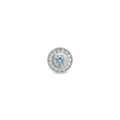 Platinum Finish Sterling Silver Micropave Round Simulated Aquamarine/March Birthstone Charm with Simulated Diamonds