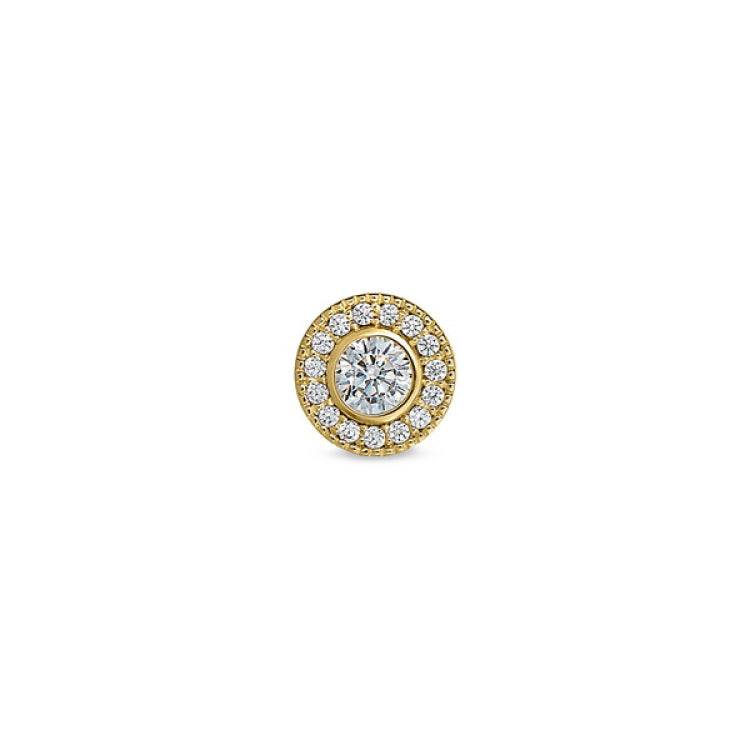 Gold Finish Finish Sterling Silver Micropave Round Simulated Diamond/April Birthstone Charm with Simulated Diamonds