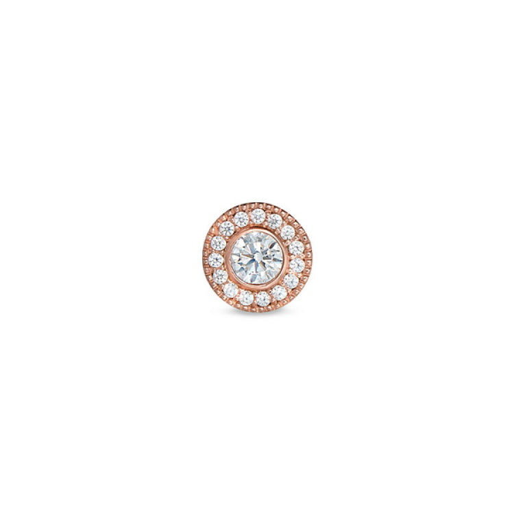 Rose gold finish finish sterling silver micropave round simulated diamond/april birthstone charm with simulated diamonds