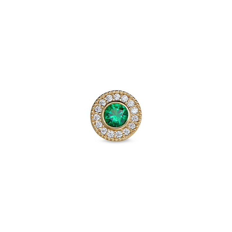 Gold Finish Finish Sterling Silver Micropave Round Simulated Emerald/May Birthstone Charm with Simulated Diamonds