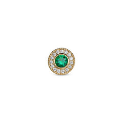Gold Finish Finish Sterling Silver Micropave Round Simulated Emerald/May Birthstone Charm with Simulated Diamonds