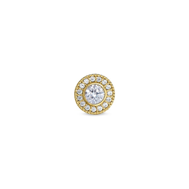 Gold Finish Finish Sterling Silver Micropave Round Simulated Light Amethyst/June Birthstone Charm with Simulated Diamonds