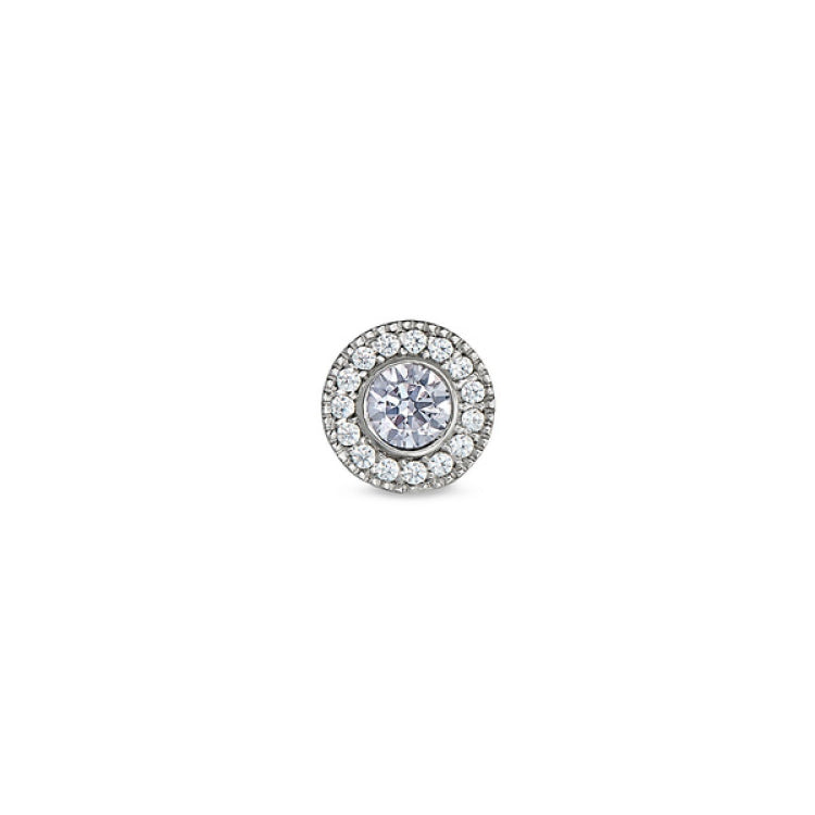 Platinum Finish Sterling Silver Micropave Round Simulated Light Amethyst/June Birthstone Charm with Simulated Diamonds