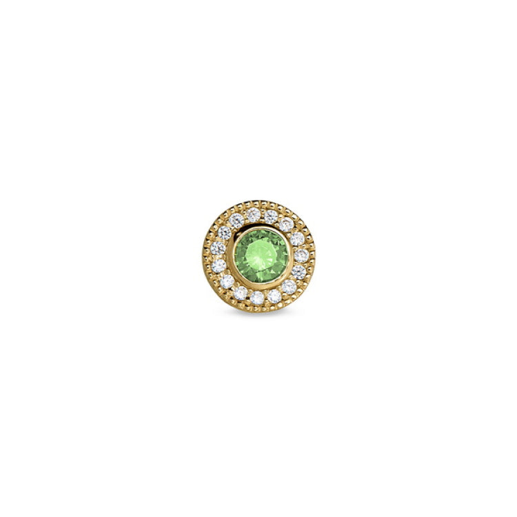 Gold Finish Finish Sterling Silver Micropave Round Simulated Peridot/August Birthstone Charm with Simulated Diamonds