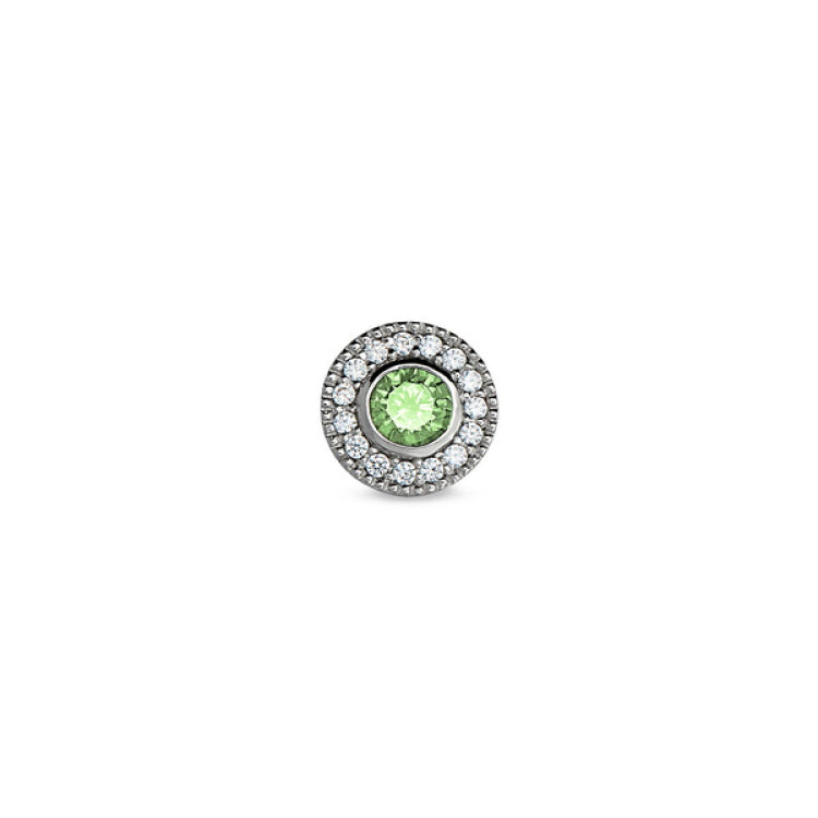 Platinum Finish Sterling Silver Micropave Round Simulated Peridot/August Birthstone Charm with Simulated Diamonds