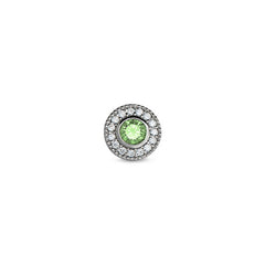 Platinum Finish Sterling Silver Micropave Round Simulated Peridot/August Birthstone Charm with Simulated Diamonds