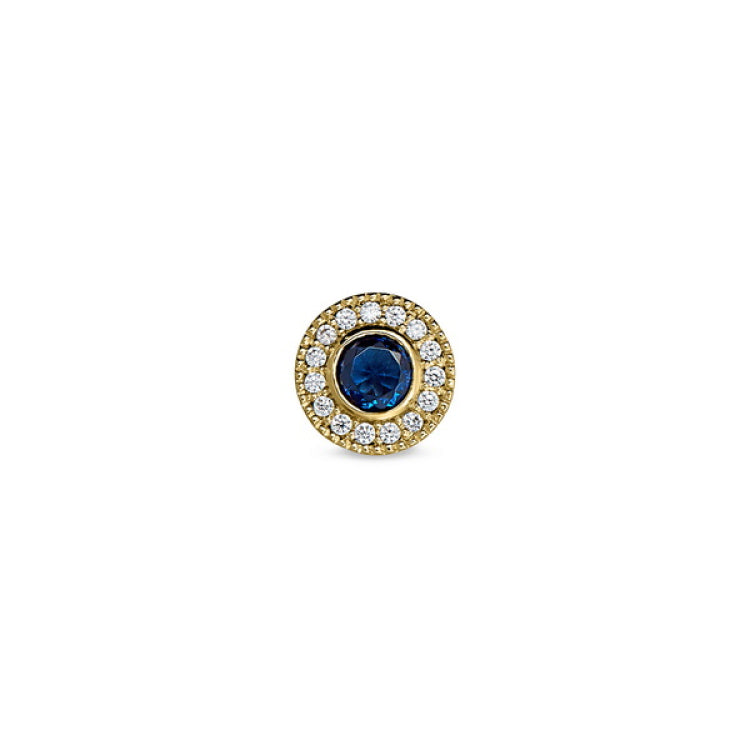 Gold Finish Finish Sterling Silver Micropave Round Simulated Sapphire/September Birthstone Charm with Simulated Diamonds