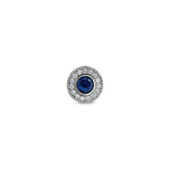Platinum Finish Sterling Silver Micropave Round Simulated Sapphire/September Birthstone Charm with Simulated Diamonds