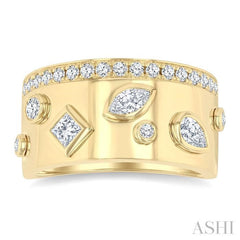 3/4 Ctw Mixed Cut Diamond Mosaic Fashion Wide Band in 14K Yellow Gold