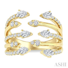 1 Ctw Five-Way Split Pear and Round Cut Diamond Fashion Open Ring in 14K Yellow Gold