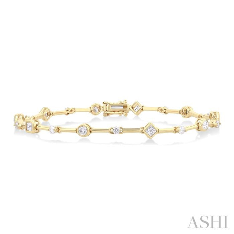 1 1/5 Ctw Mixed Diamond Cut Bar Link Bracelet in 14K Yellow Gold