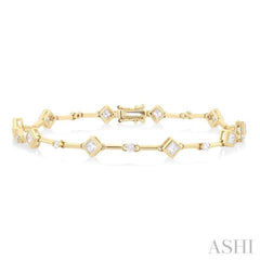1 1/3 Ctw Bezel Set Princess and Round Cut Diamond Bar Link Bracelet in 14K Yellow Gold