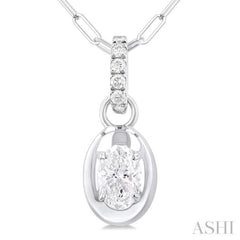 1/4 Ctw Dome Oval and Round Cut Diamond Fashion Pendant With Paper Clip Chain in 14K White Gold