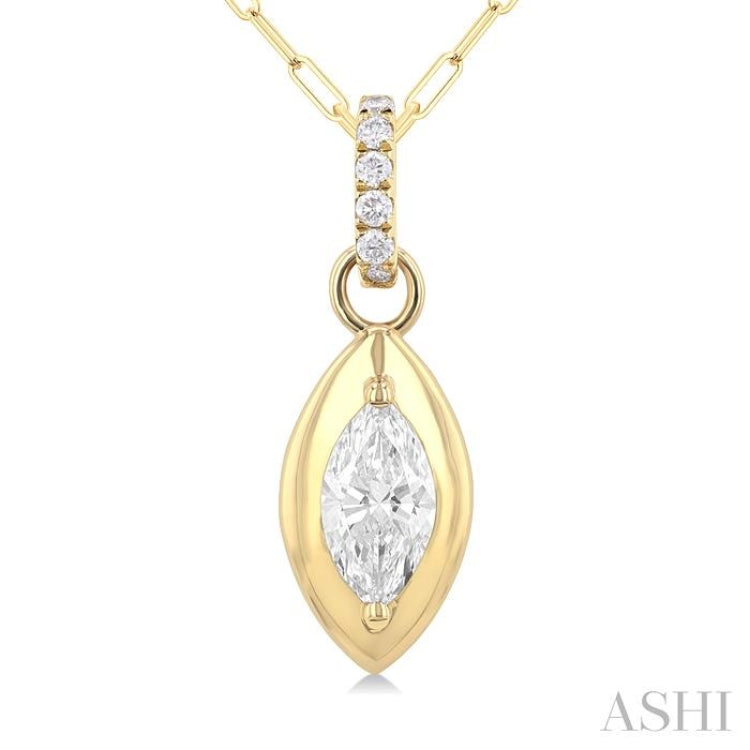 1/4 Ctw Dome Marquise and Round Cut Diamond Fashion Pendant With Paper Clip Chain in 14K Yellow Gold