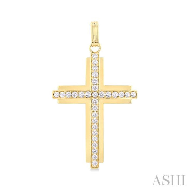 2 Ctw Round Cut Diamond Cross Pendant in 14K Yellow Gold