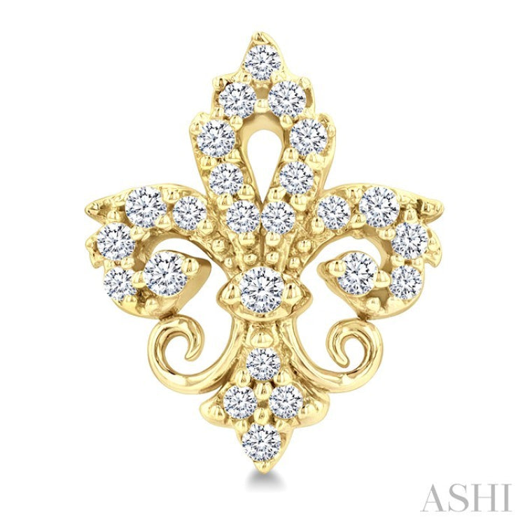 1/5 Ctw Petite Fleur De Lis Round Cut Diamond Fashion Stud Earrings in 10K Yellow Gold