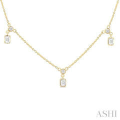 5/8 Ctw Dangle Emerald and Round Cut Diamond Station Necklace in 14K Yellow Gold