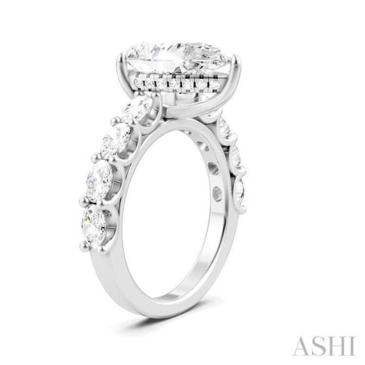 1 1/3 Ctw Pear Shape Oval and Round Cut Diamond Semi-Mount Engagement Ring in 14K White Gold