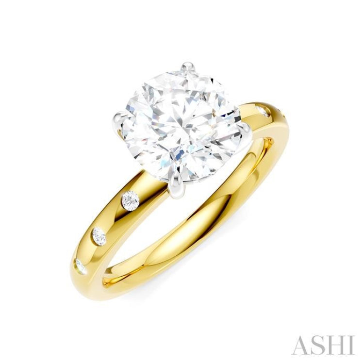 1/6 Ctw Round Shape Round Cut Diamond Semi-Mount Engagement Ring in 14K Yellow and White Gold