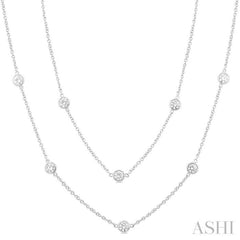 3 Ctw Bezel Set Round Cut Diamond Station Long Necklace in 14K White Gold