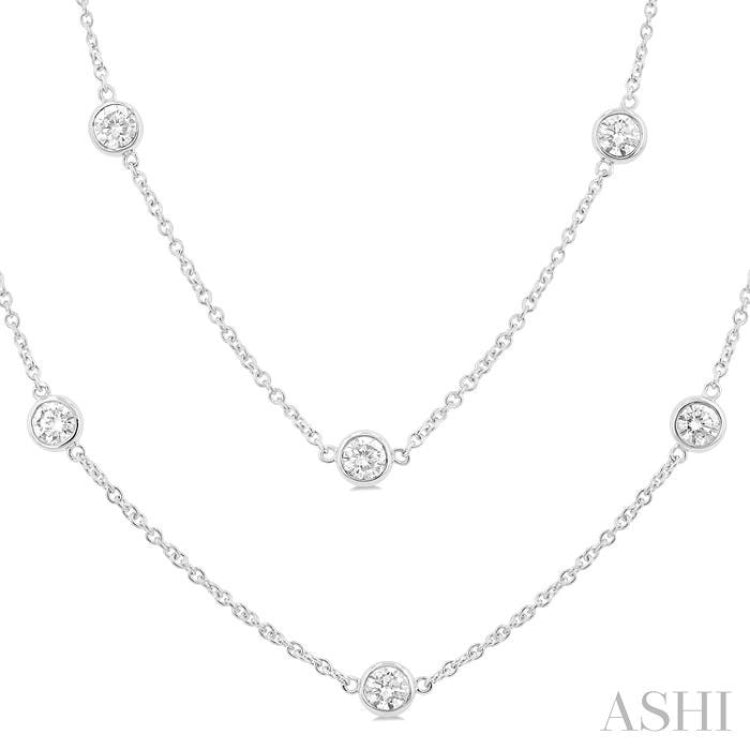 3 Ctw Bezel Set Round Cut Diamond Station Long Necklace in 14K White Gold