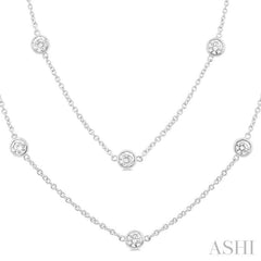 3 Ctw Bezel Set Round Cut Diamond Station Long Necklace in 14K White Gold