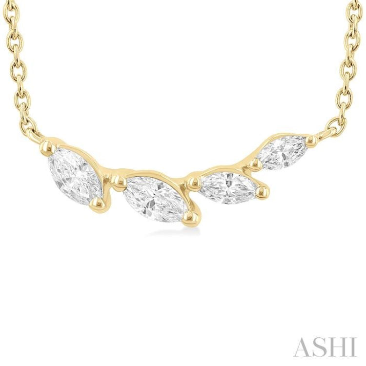 1/4 Ctw Graduated Marquise Cut Diamond Fashion Necklace in 14K Yellow Gold
