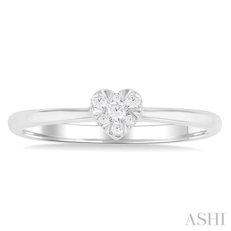 1/10 Ctw Lovebright Petite Heart Shape Round Cut Diamond Fashion Ring in 10K White Gold