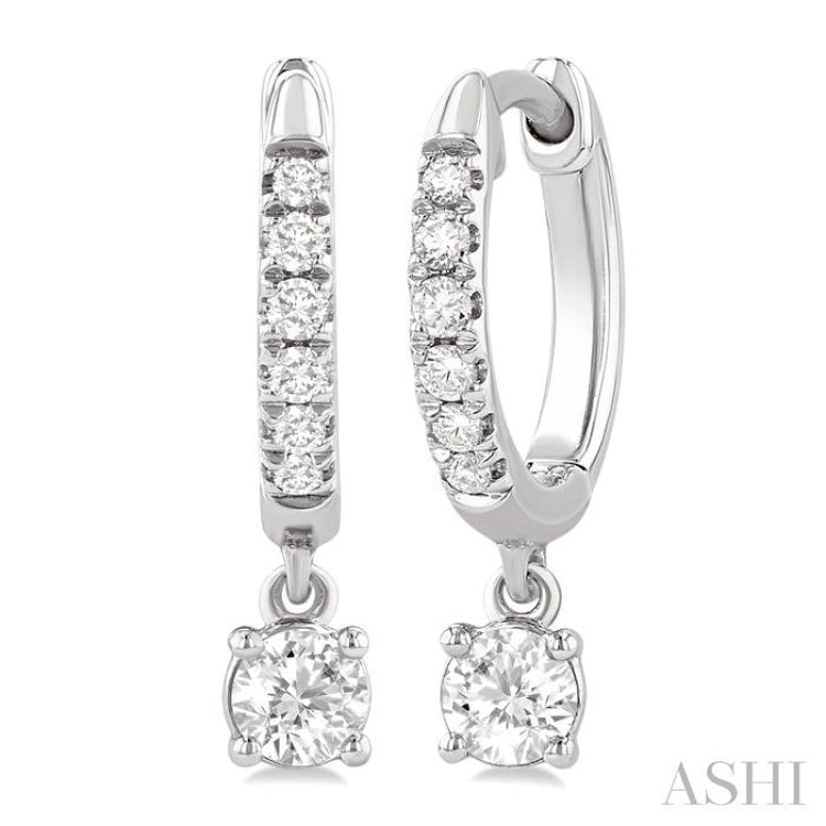 3/8 Ctw Round Shape Round Cut Diamond Fashion Huggie Petite Earrings in 14K White Gold