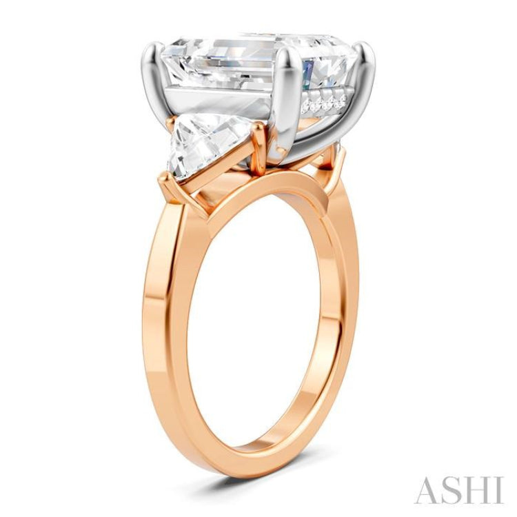 1 1/10 Ctw Emerald Shape Trillion and Round Cut Diamond Semi-Mount Engagement Ring in 14K Rose and White Gold