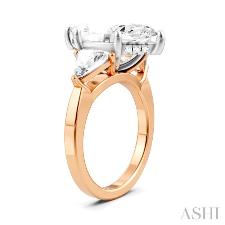 1 1/10 Ctw Marquise Shape Trillion and Round Cut Diamond Semi-Mount Engagement Ring in 14K Rose and White Gold