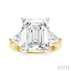 1 1/10 Ctw Emerald Shape Trillion and Round Cut Diamond Semi-Mount Engagement Ring in 14K yellow and White Gold