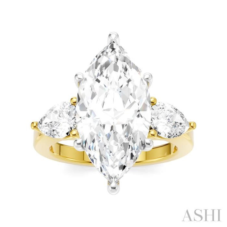 1 1/10 Ctw Tri-Mount Marquise Shape Center Pear and Round Cut Diamond Semi-Mount Engagement Ring in 14K Yellow and White Gold