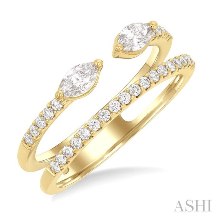 1/2 Ctw Split Twin Row 2-Stone Marquise and Round Cut Diamond Fashion Ring in 14K Yellow Gold