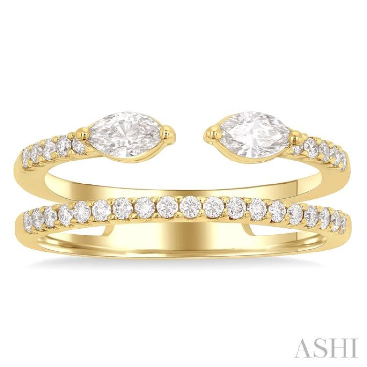 1/2 Ctw Split Twin Row 2-Stone Marquise and Round Cut Diamond Fashion Ring in 14K Yellow Gold