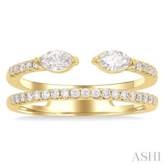 1/2 Ctw Split Twin Row 2-Stone Marquise and Round Cut Diamond Fashion Ring in 14K Yellow Gold