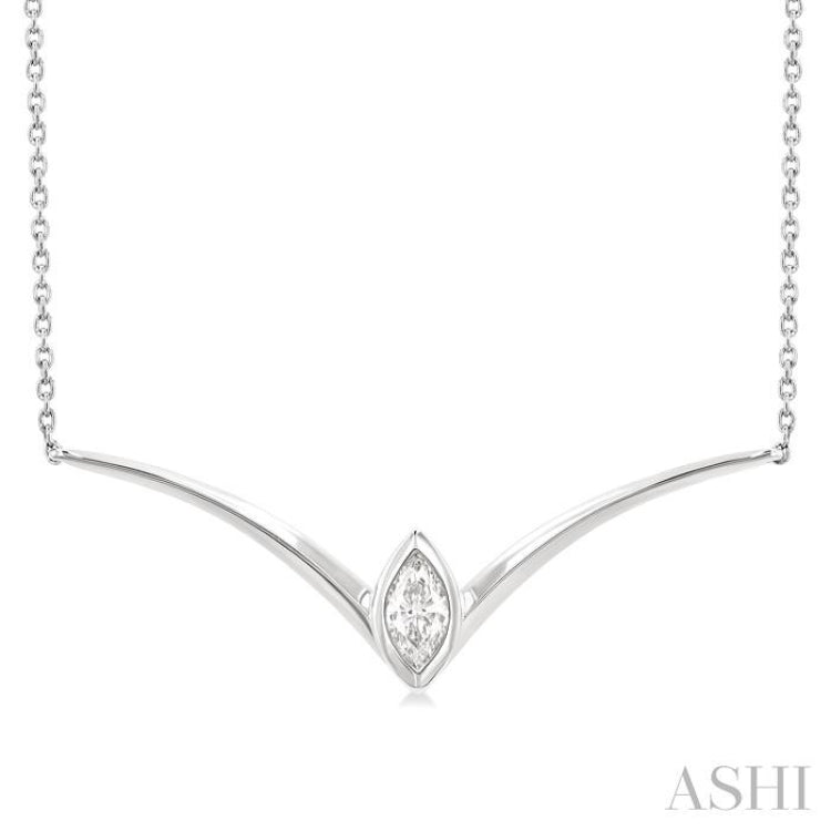 1/4 Ctw Chevron Bezel Marquise Cut Diamond Necklace in 14K White Gold