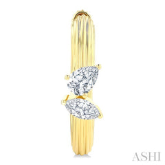 3/8 Ctw Marquise and Pear Cut Diamond  Ribbed Hoop Fashion Earrings in 14K Yellow Gold