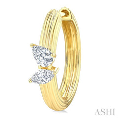 3/8 Ctw Marquise and Pear Cut Diamond  Ribbed Hoop Fashion Earrings in 14K Yellow Gold