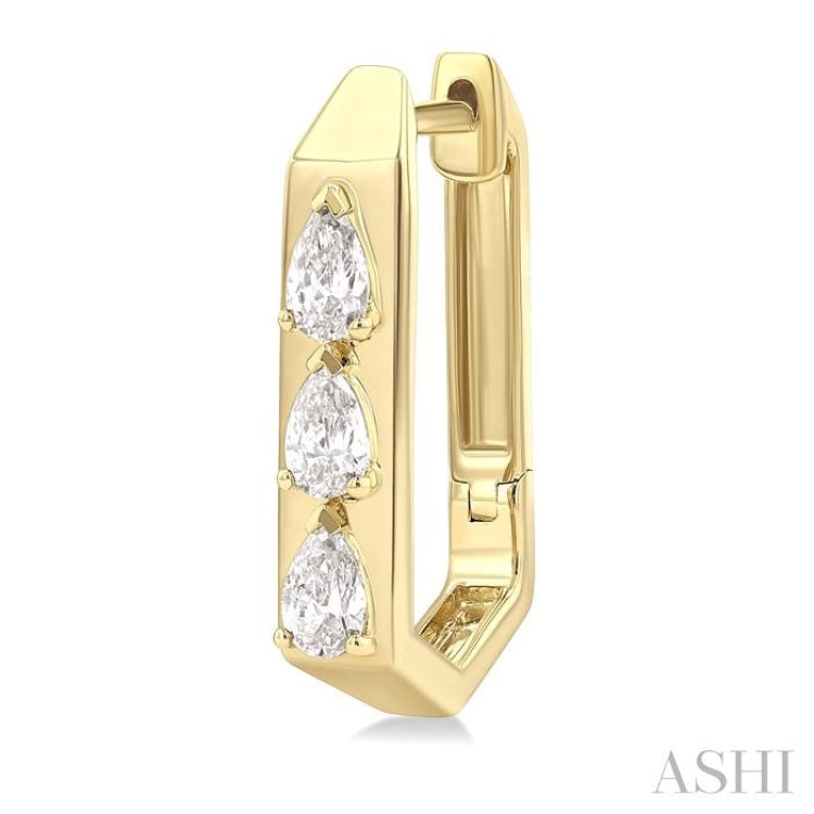 1/2 Ctw Pear Cut Diamond Hexagonal Fashion Hoop Earrings in 14K Yellow Gold