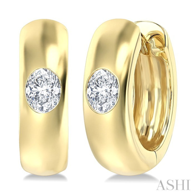 1/3 Ctw Bezel Set Oval Cut Diamond Fashion Huggie Earrings in 14K Yellow Gold