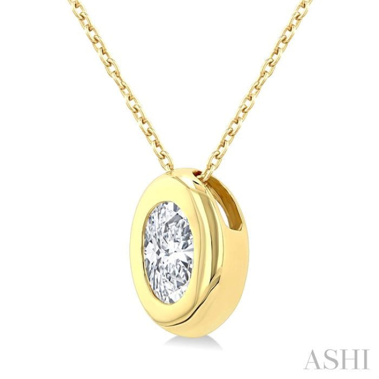 1/3 Ctw Bezel Set Oval Cut Diamond Bubble Fashion Pendant With Chain in 14K Yellow Gold